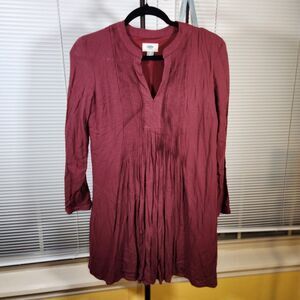 Old Navy $39 XS Burgundy Berry Long Sleeve Pintuck Pleated‎ Boho Midi Dress